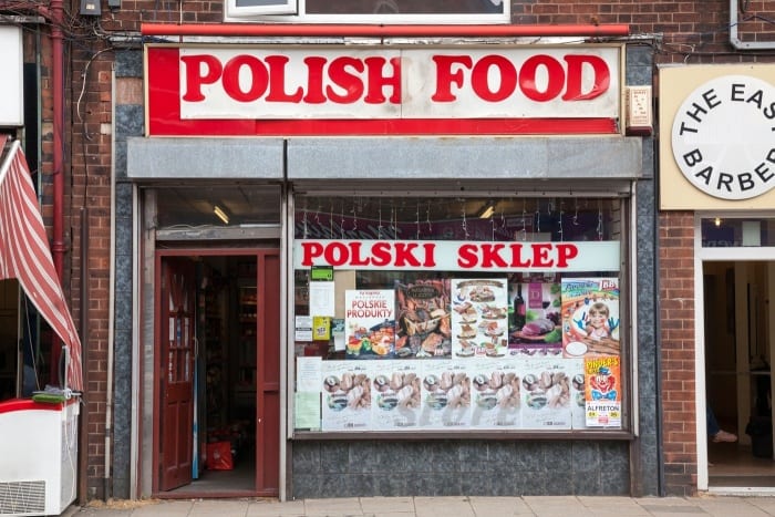 shopfront polského obchodu s jídlem