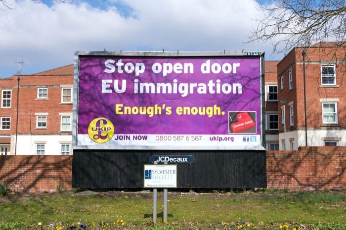billboard stop přistěhovalectví UKIP