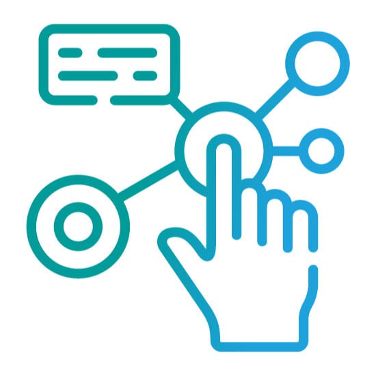 ikona komunikační strategie ruka dotýkající se tlačítka